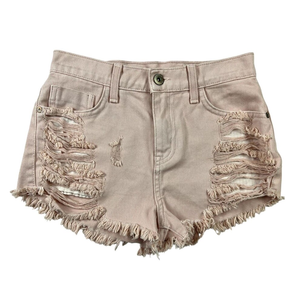 Pistola Women's  Shredded Festival Boho Cut-off Pink Denim Jean Shorts  Size 25
